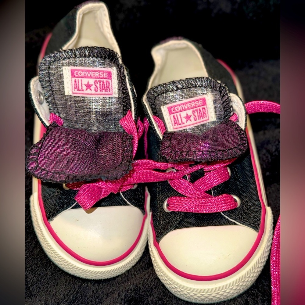 Converse All Star Infant Low-Top 8 Double Tongue Canvas Shoes Black/Pink 722353F